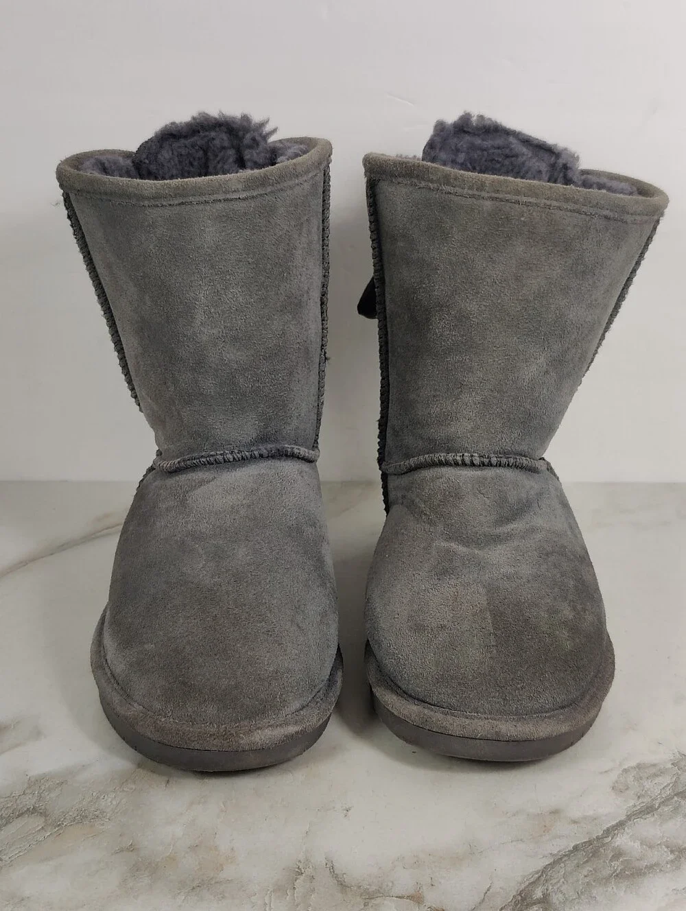 BearPaw Women's Grey Suede Tie Up Bow Winter Boots, Sz 10